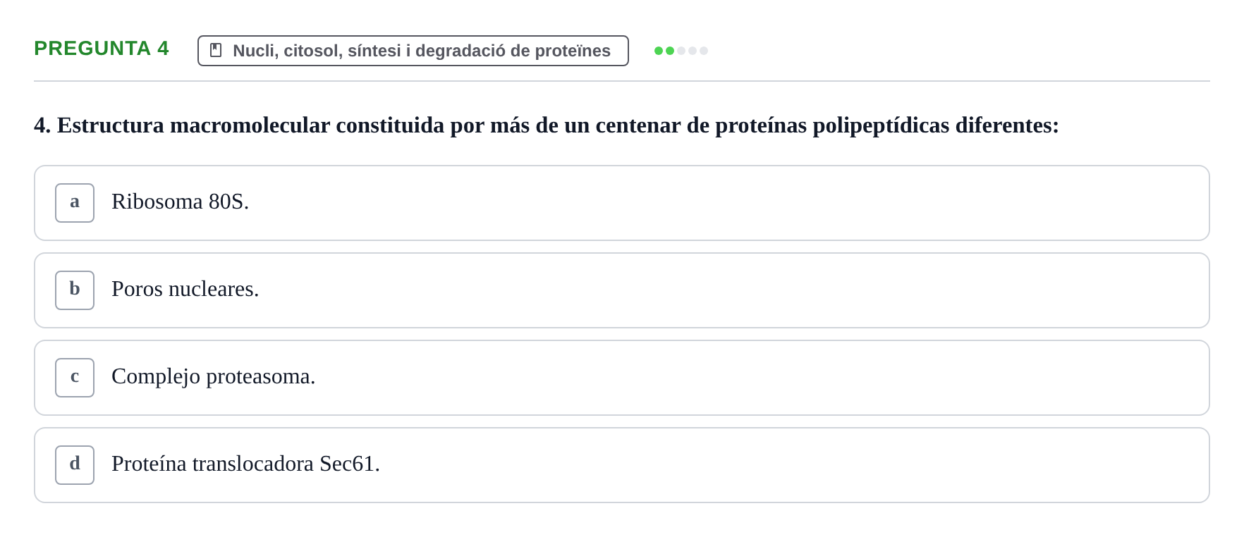 Enunciado: Pregunta 4 · Biología Celular UB Examen Segundo Parcial: Sistema de Endomembranas y Citoesqueleto
