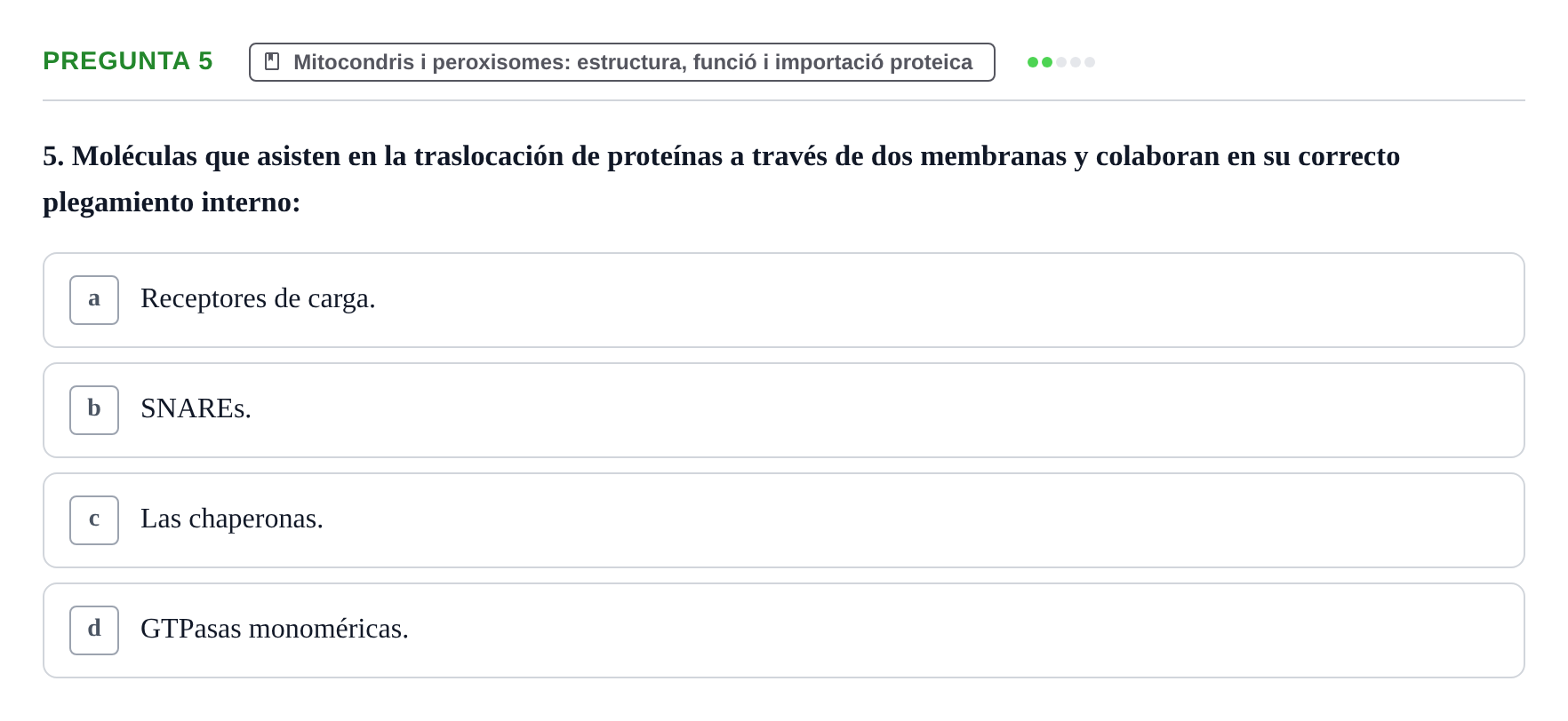 Enunciado: Pregunta 5 · Biología Celular UB Examen Segundo Parcial: Sistema de Endomembranas y Citoesqueleto