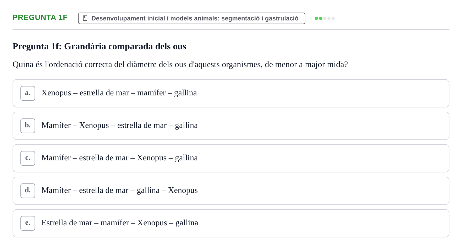 Enunciado: Pregunta 1f · Bilogía Celular y del Desarrollo UB Examen de pràctiques: Preguntes tipus test resoltes
