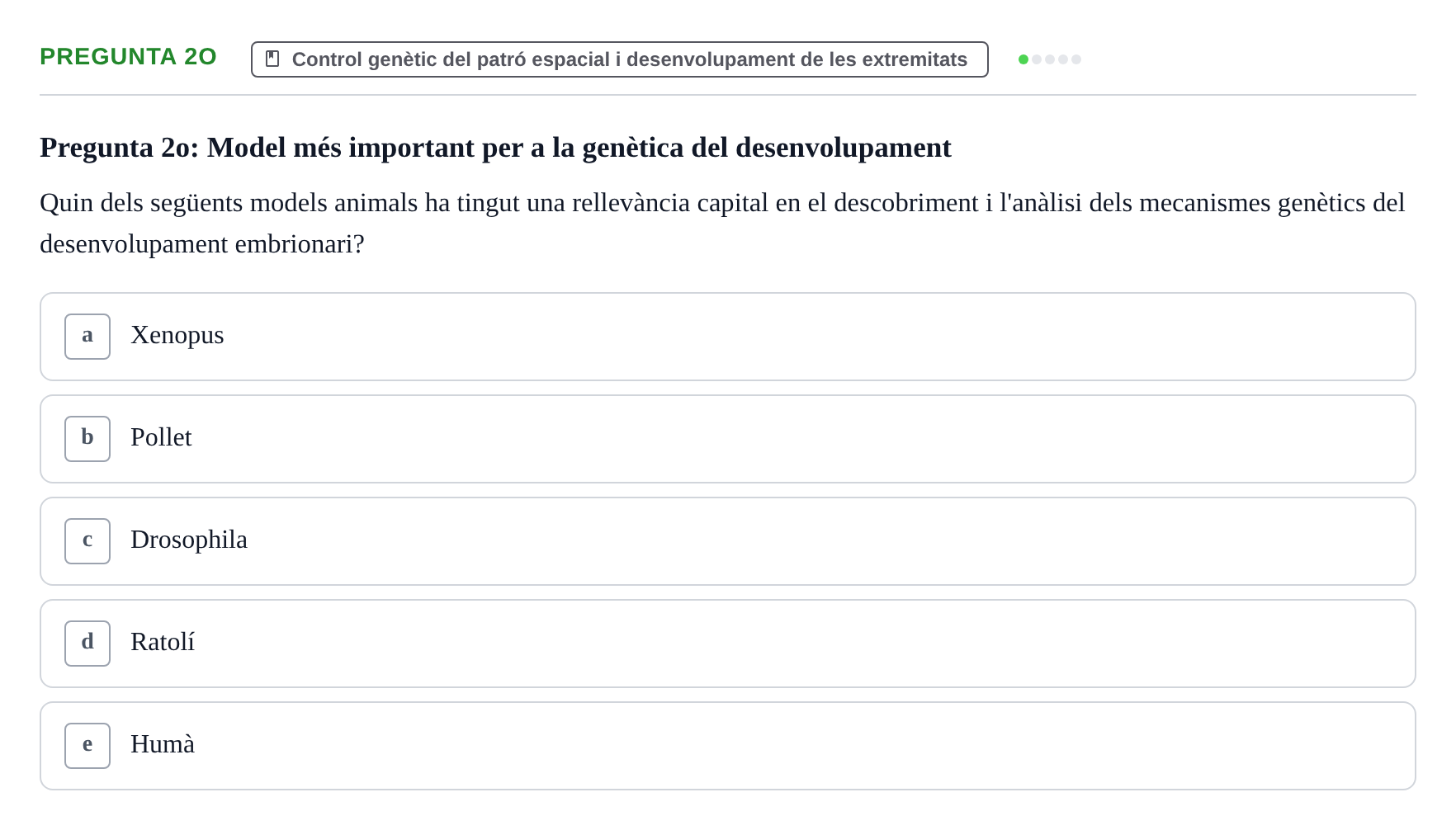 Enunciado: Pregunta 2o · Bilogía Celular y del Desarrollo UB Examen de pràctiques: Preguntes tipus test resoltes