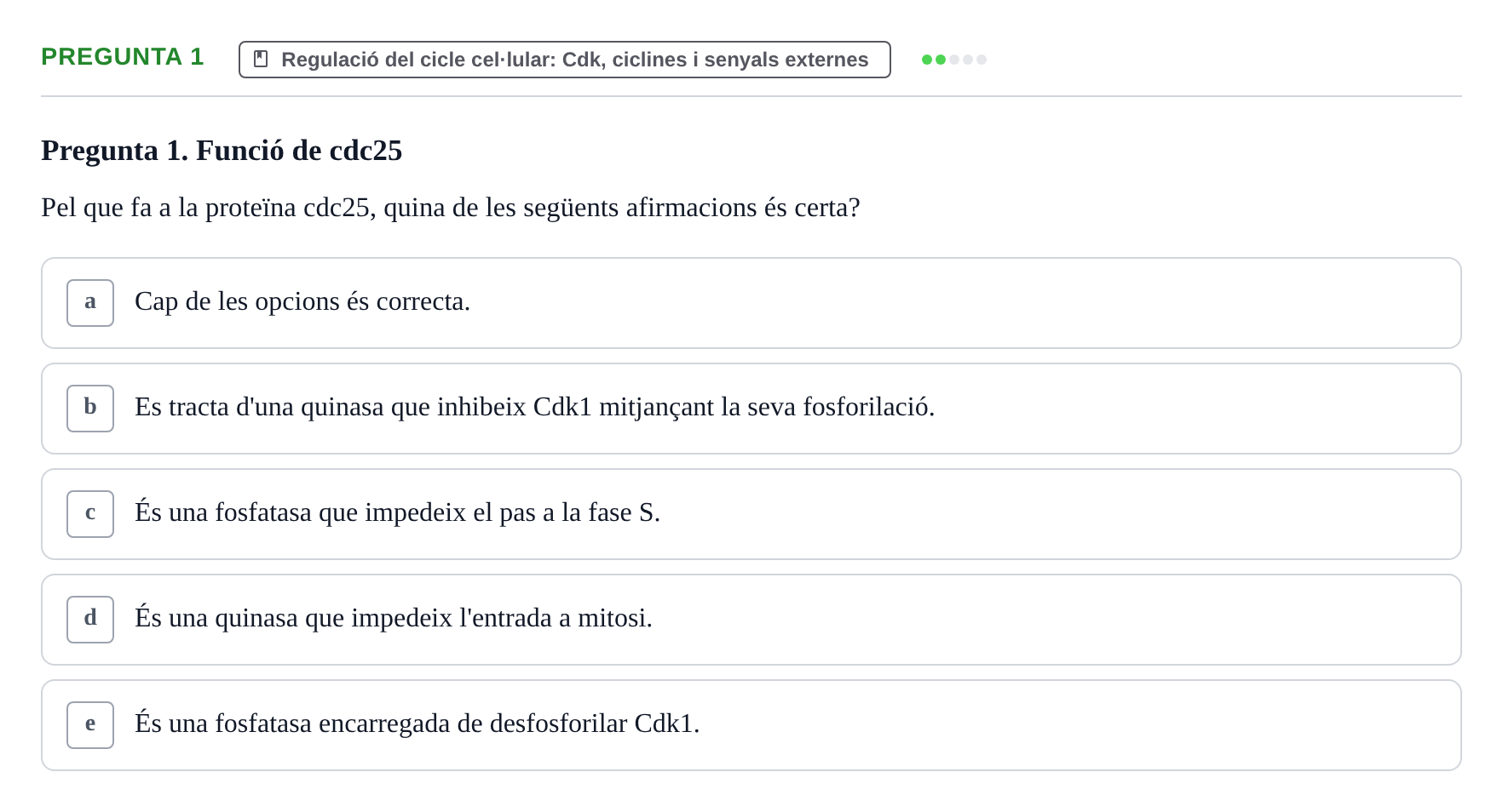 Enunciado: Pregunta 1 · Bilogía Celular y del Desarrollo UB 2019