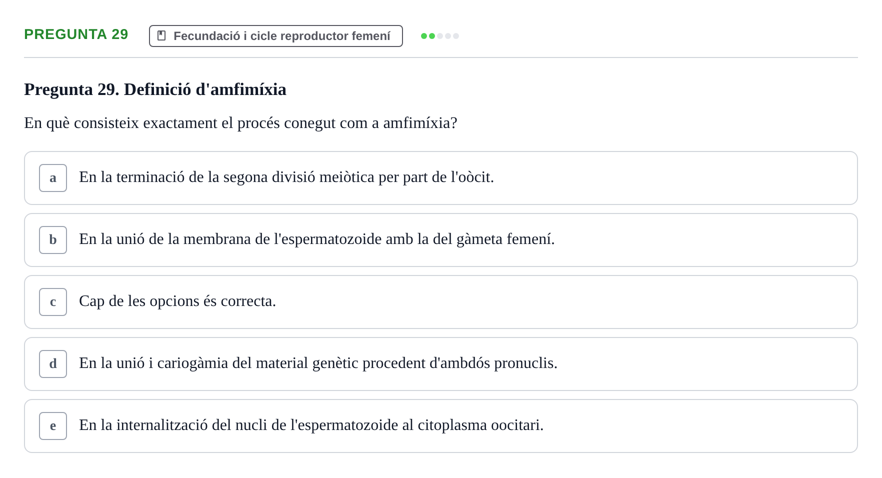 Enunciado: Pregunta 29 · Bilogía Celular y del Desarrollo UB 2019