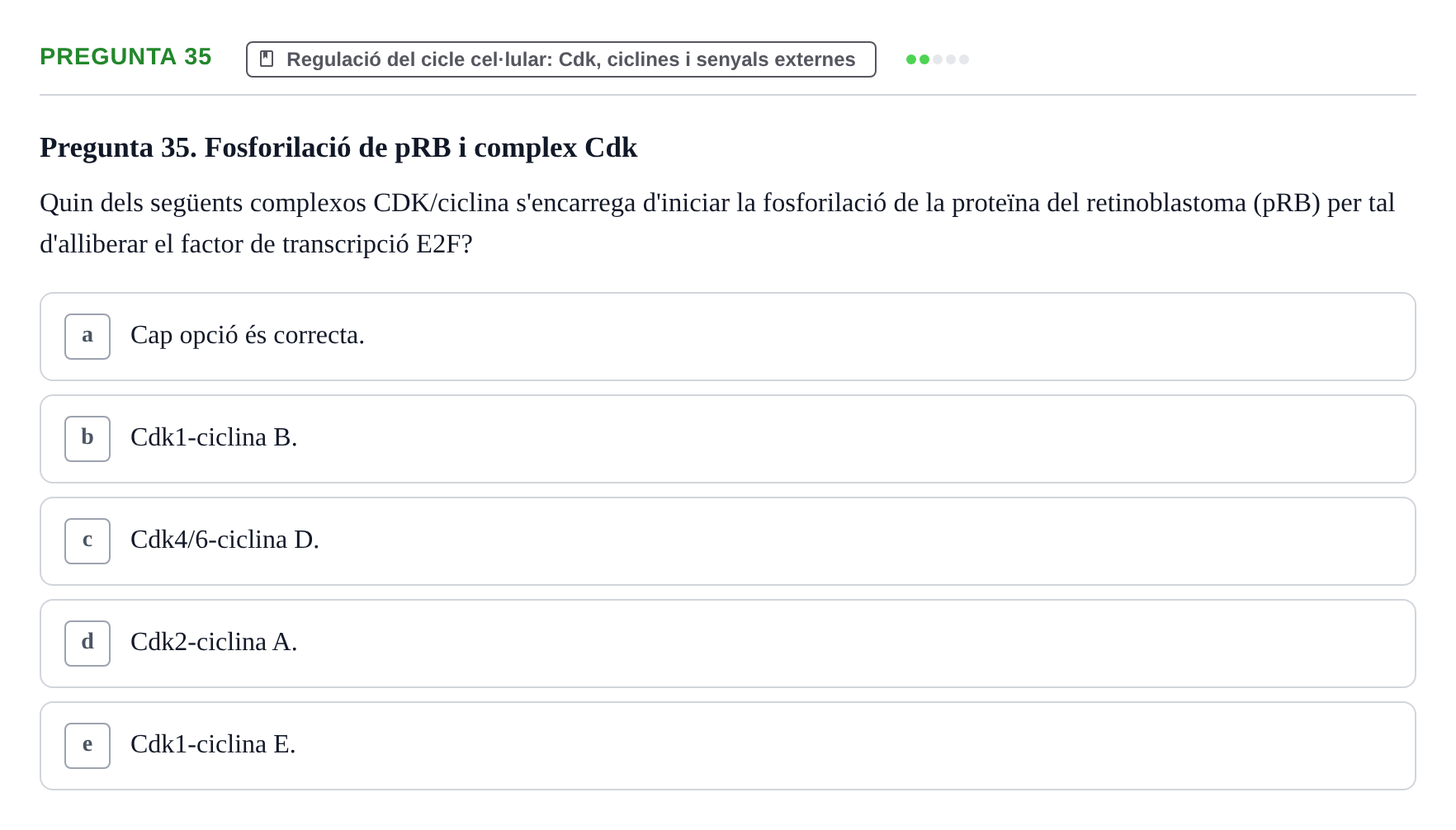 Enunciado: Pregunta 35 · Bilogía Celular y del Desarrollo UB 2019