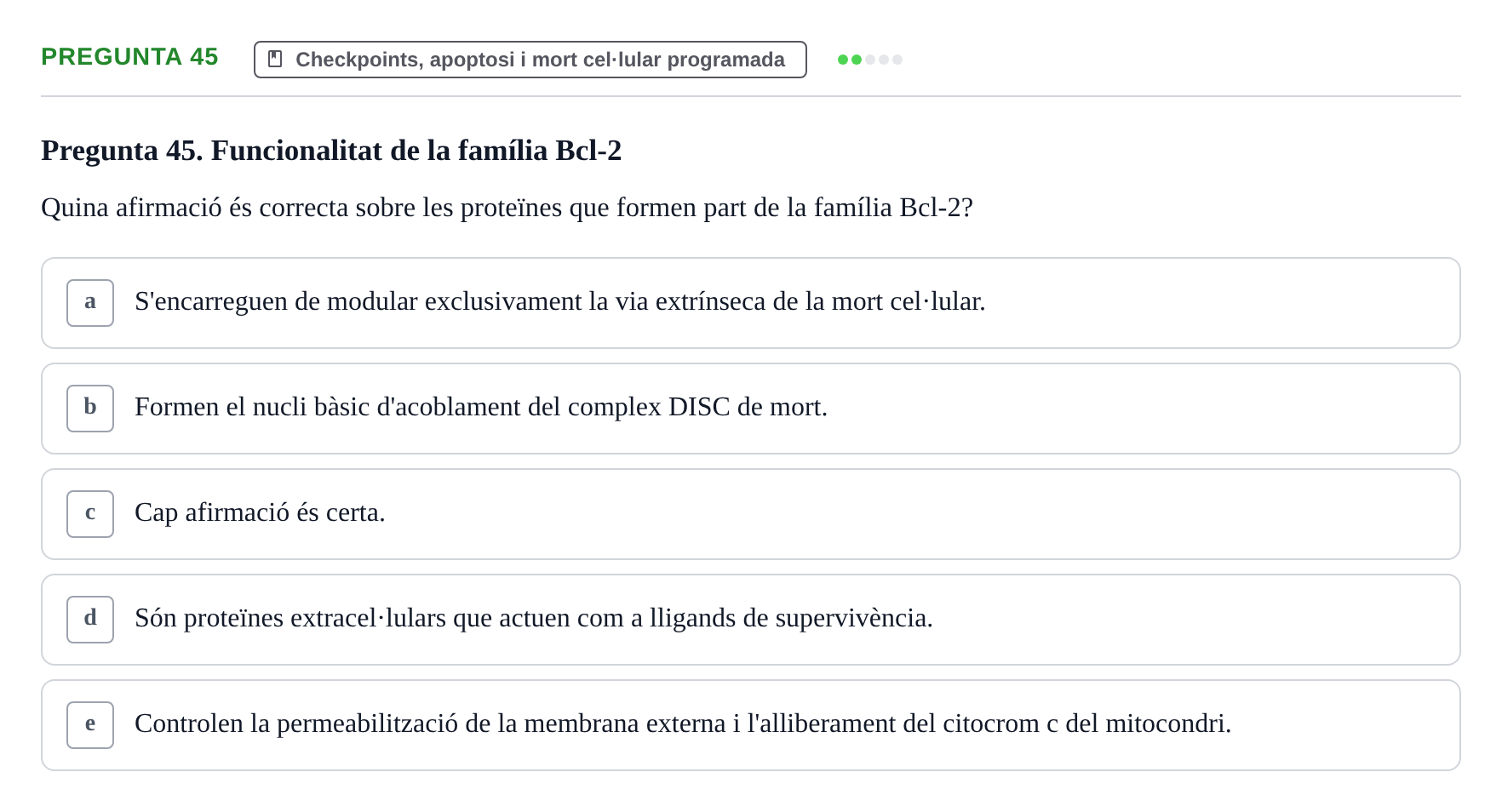 Enunciado: Pregunta 45 · Bilogía Celular y del Desarrollo UB 2019