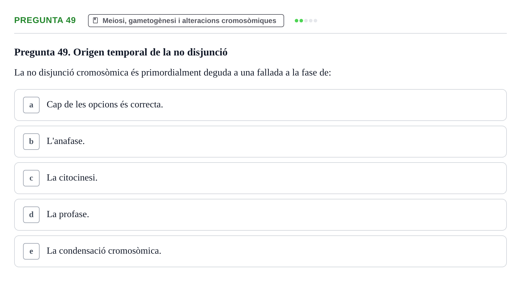 Enunciado: Pregunta 49 · Bilogía Celular y del Desarrollo UB 2019