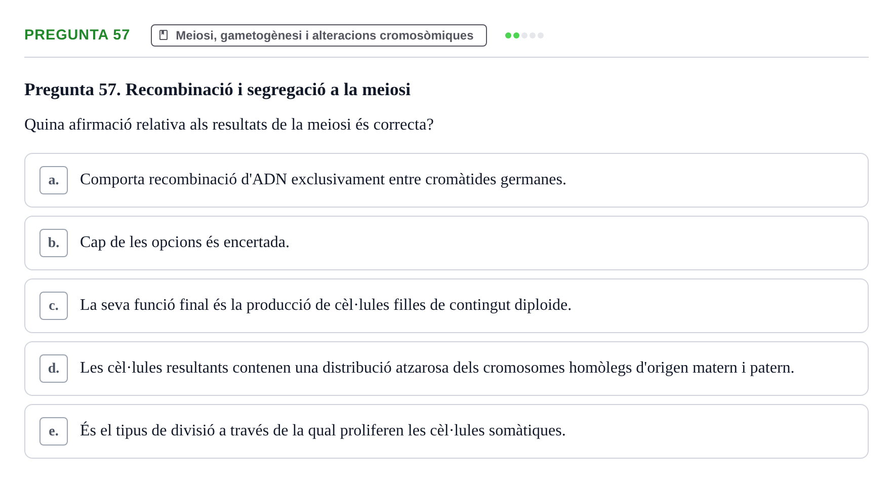 Enunciado: Pregunta 57 · Bilogía Celular y del Desarrollo UB 2019