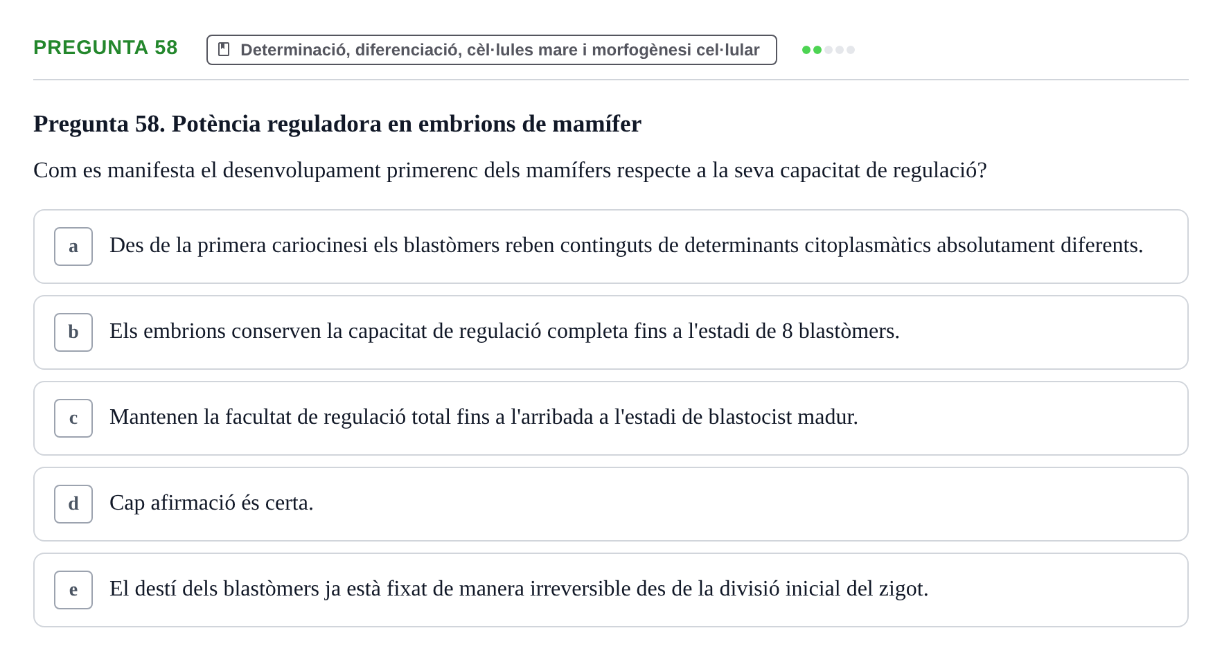 Enunciado: Pregunta 58 · Bilogía Celular y del Desarrollo UB 2019