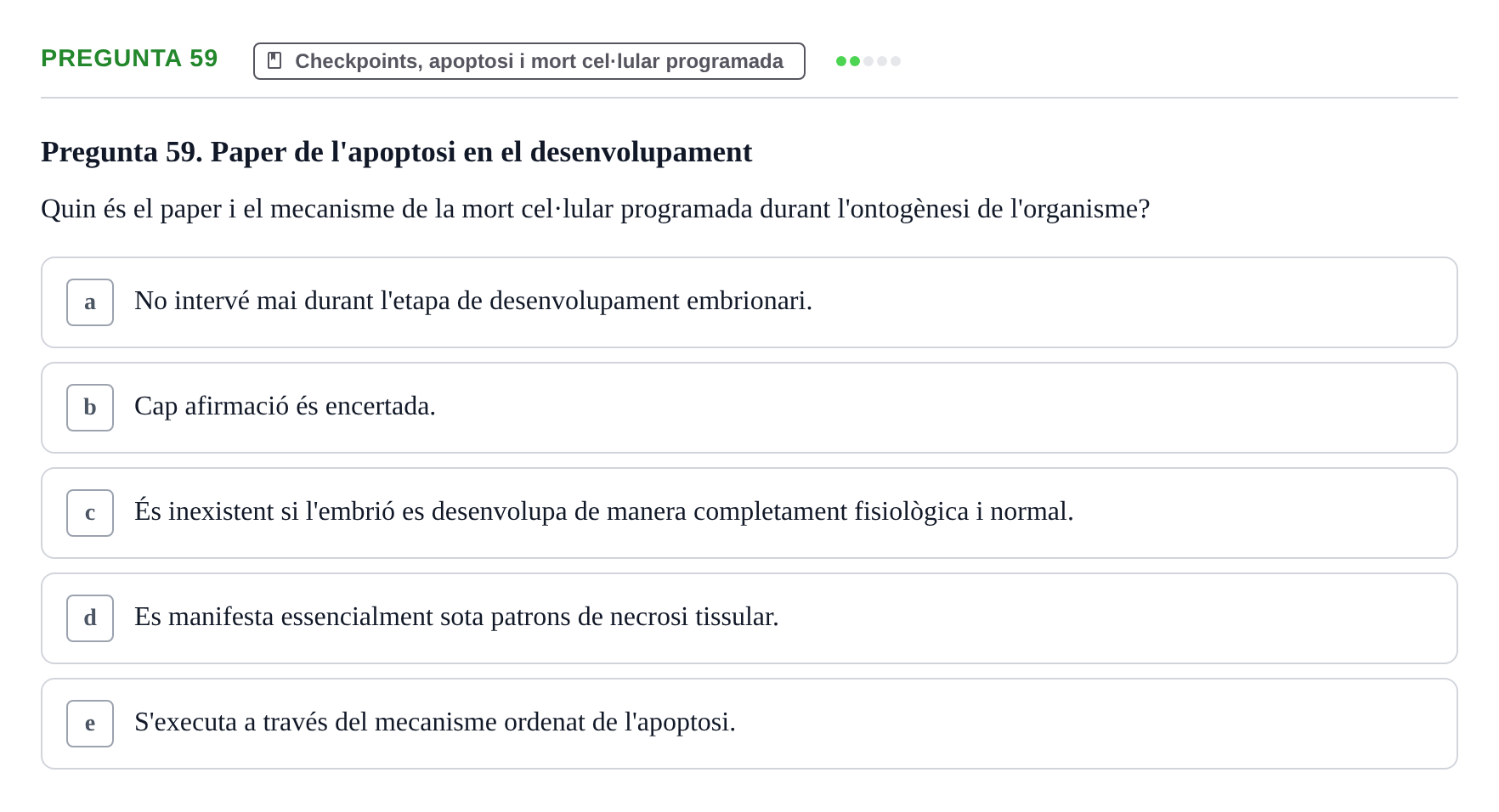Enunciado: Pregunta 59 · Bilogía Celular y del Desarrollo UB 2019