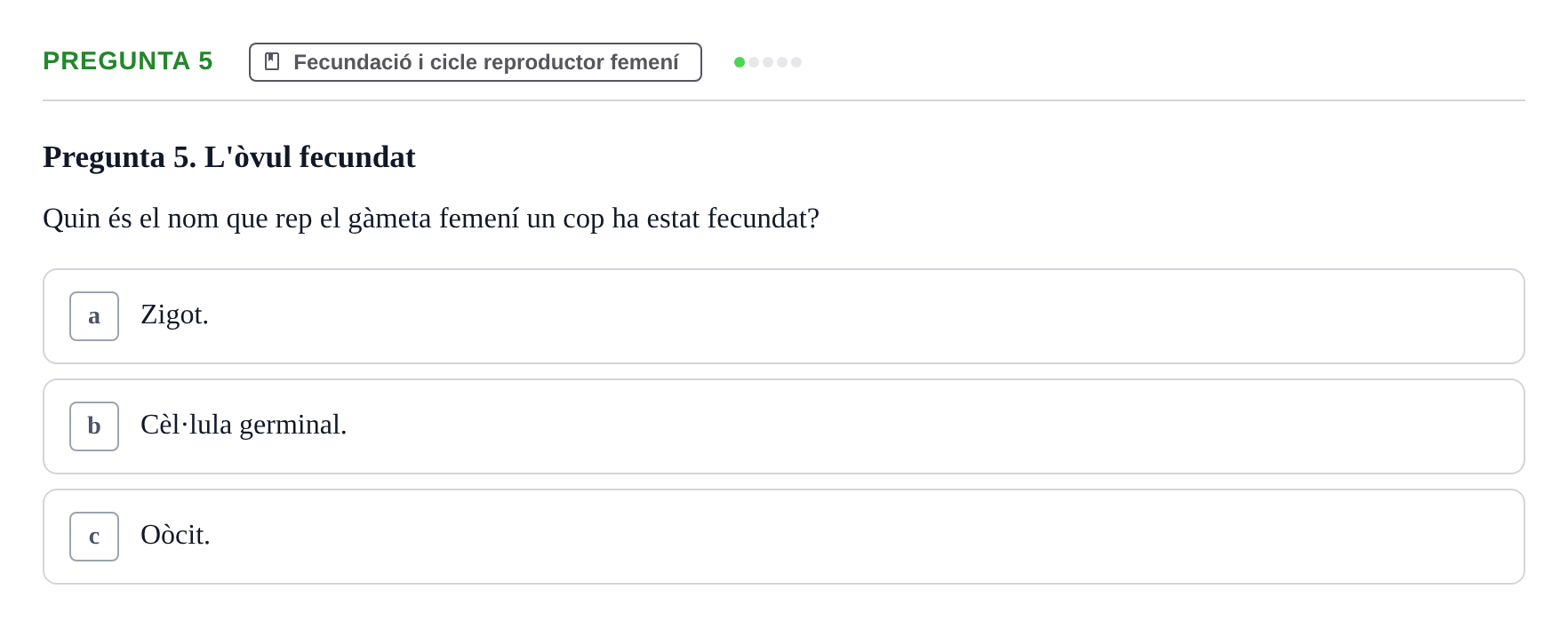 Enunciado: Pregunta 5 · Bilogía Celular y del Desarrollo UB 2019