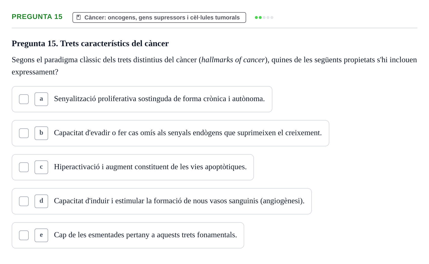 Enunciado: Pregunta 15 · Bilogía Celular y del Desarrollo UB 2015