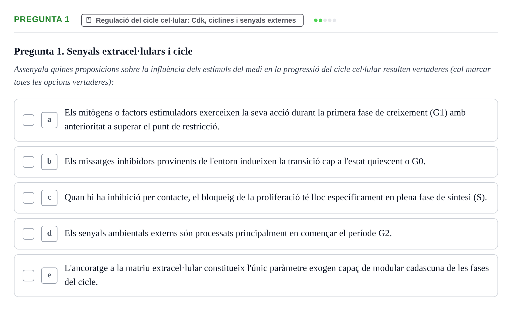 Enunciado: Pregunta 1 · Bilogía Celular y del Desarrollo UB 2015