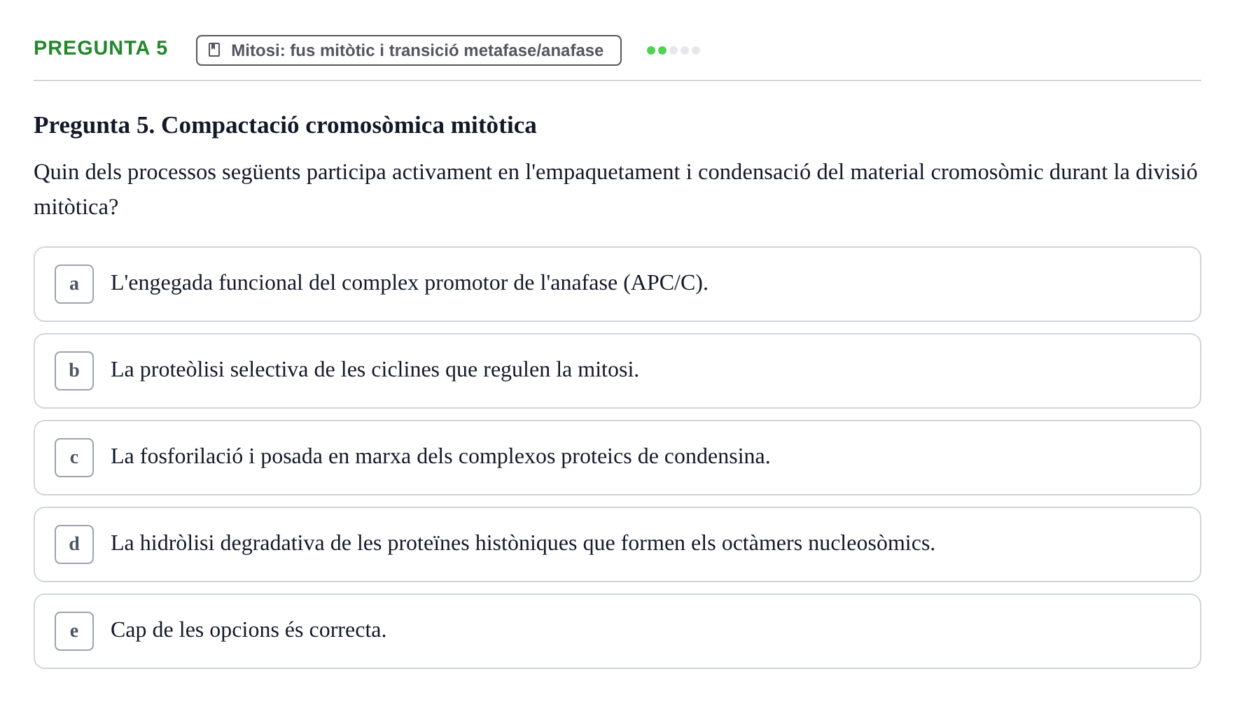 Enunciado: Pregunta 5 · Bilogía Celular y del Desarrollo UB 2015