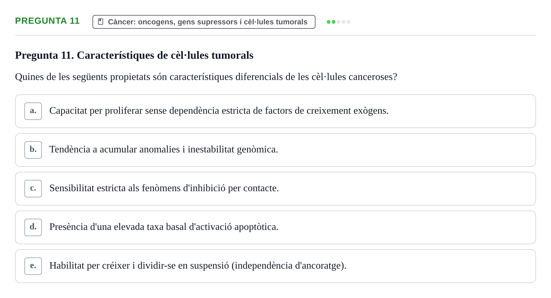 Enunciado: Pregunta 11 · Bilogía Celular y del Desarrollo UB 2017
