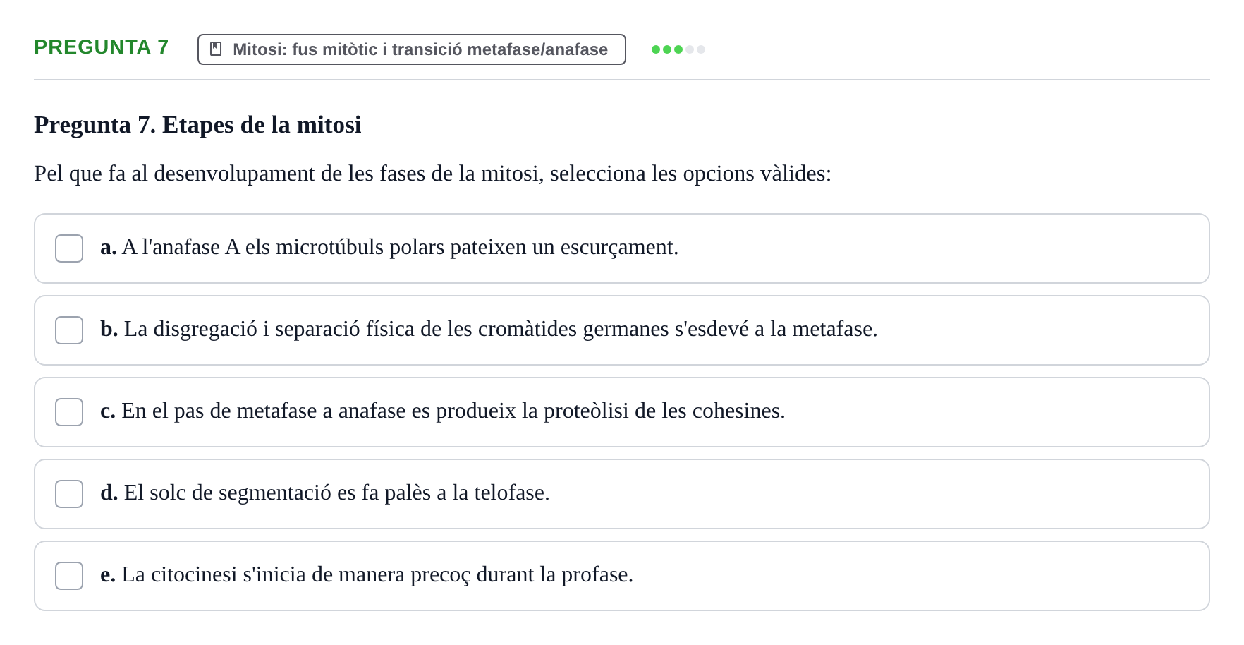 Enunciado: Pregunta 7 · Bilogía Celular y del Desarrollo UB 2017