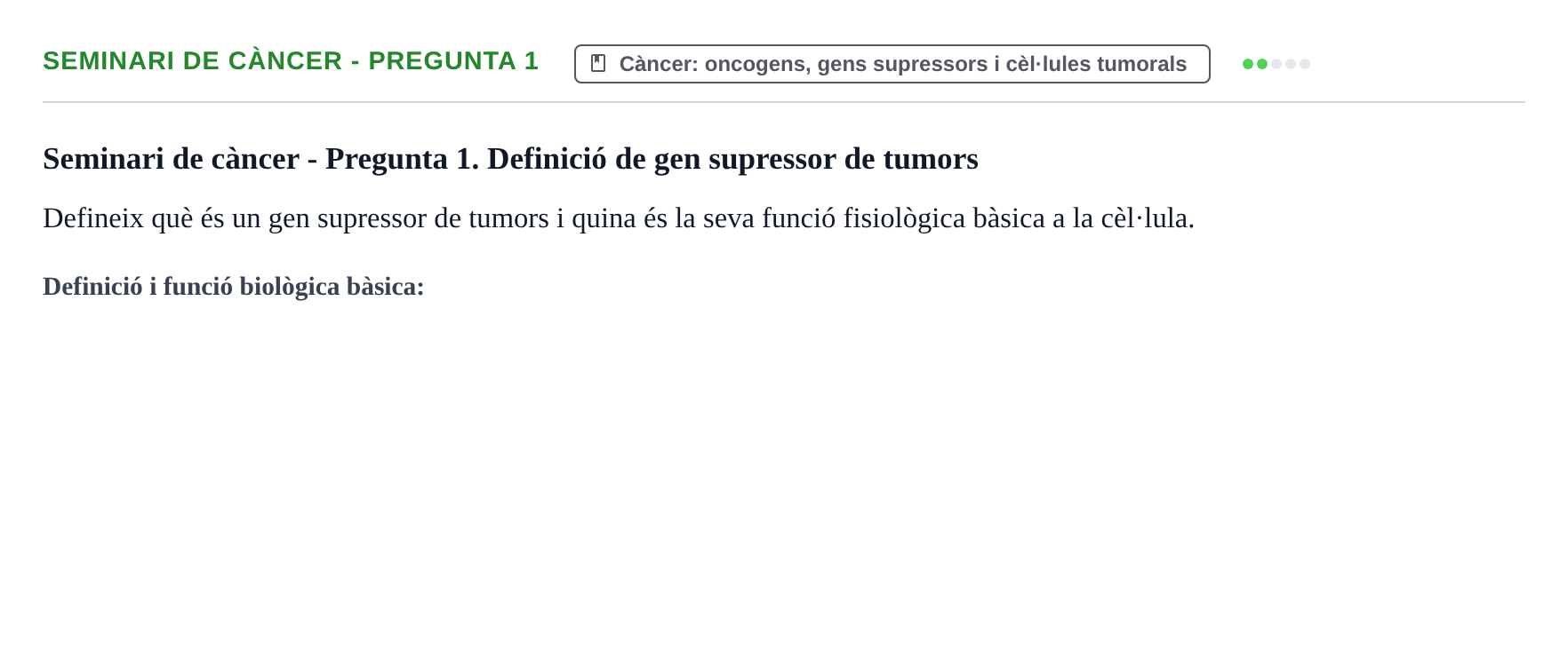 Enunciado: Ejercicio Seminari de càncer - Pregunta 1 · Bilogía Celular y del Desarrollo UB Examen parcial de Biologia Cel·lular: Cicle cel·lular, apoptosi, meiosi i oncologia