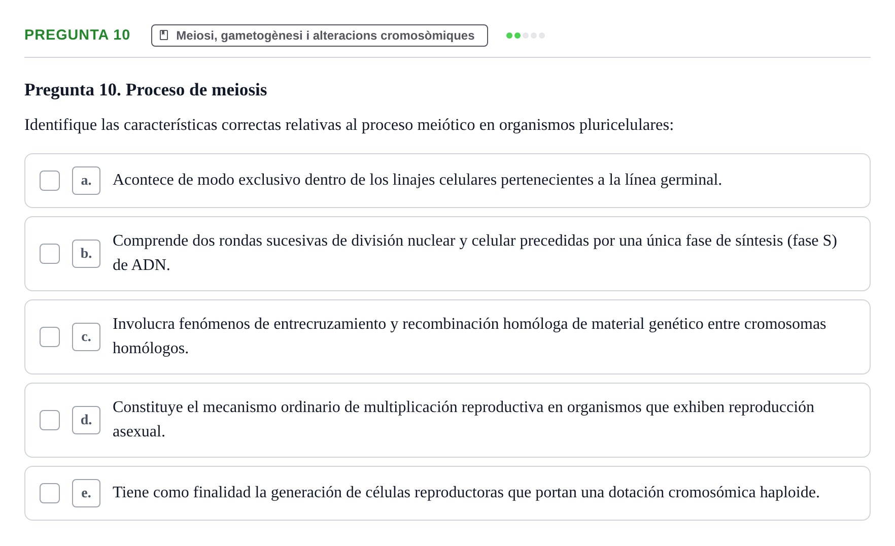 Enunciado: Pregunta 10 · Bilogía Celular y del Desarrollo UB 2010