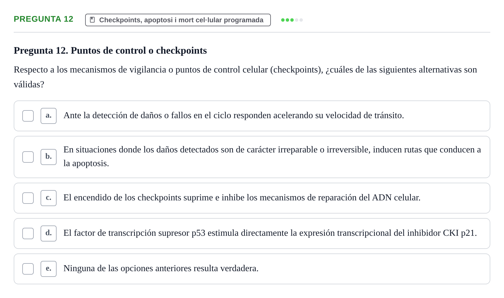 Enunciado: Pregunta 12 · Bilogía Celular y del Desarrollo UB 2010