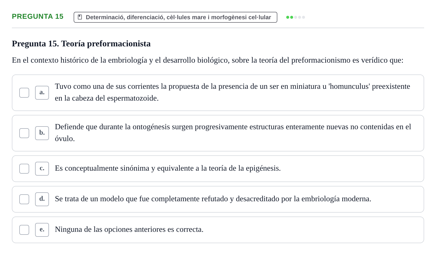 Enunciado: Pregunta 15 · Bilogía Celular y del Desarrollo UB 2010