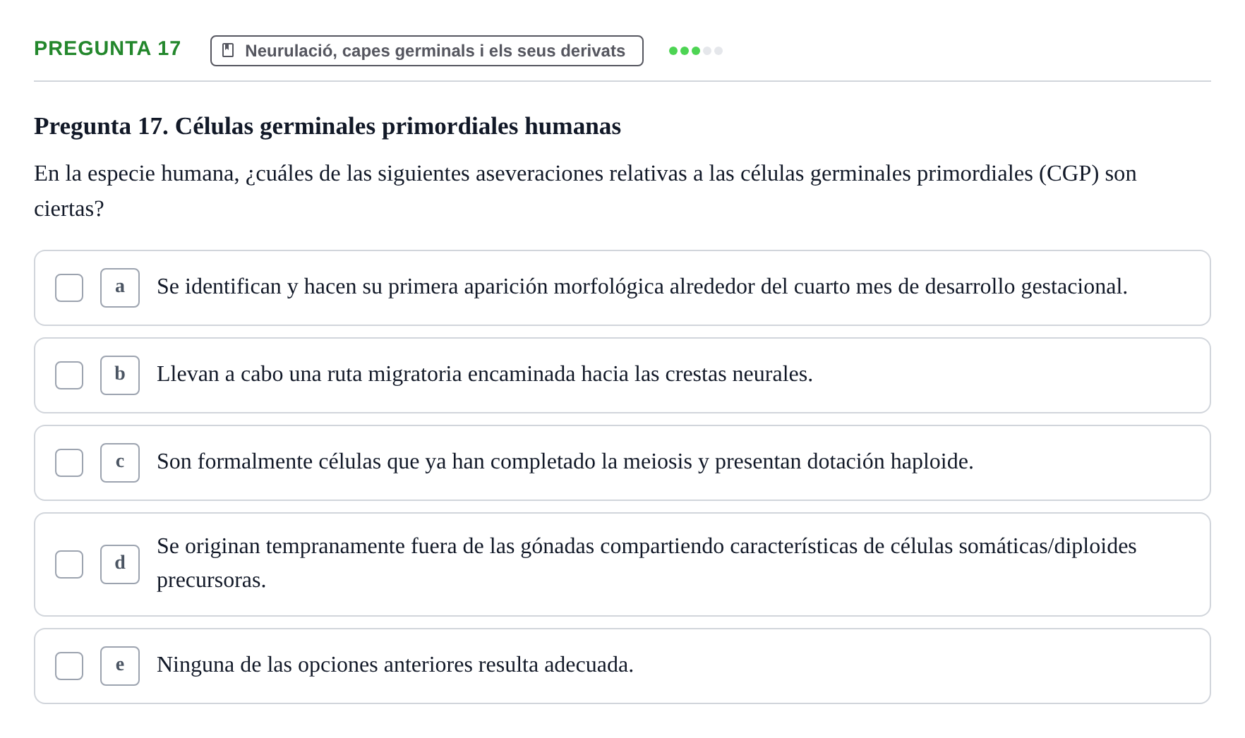 Enunciado: Pregunta 17 · Bilogía Celular y del Desarrollo UB 2010