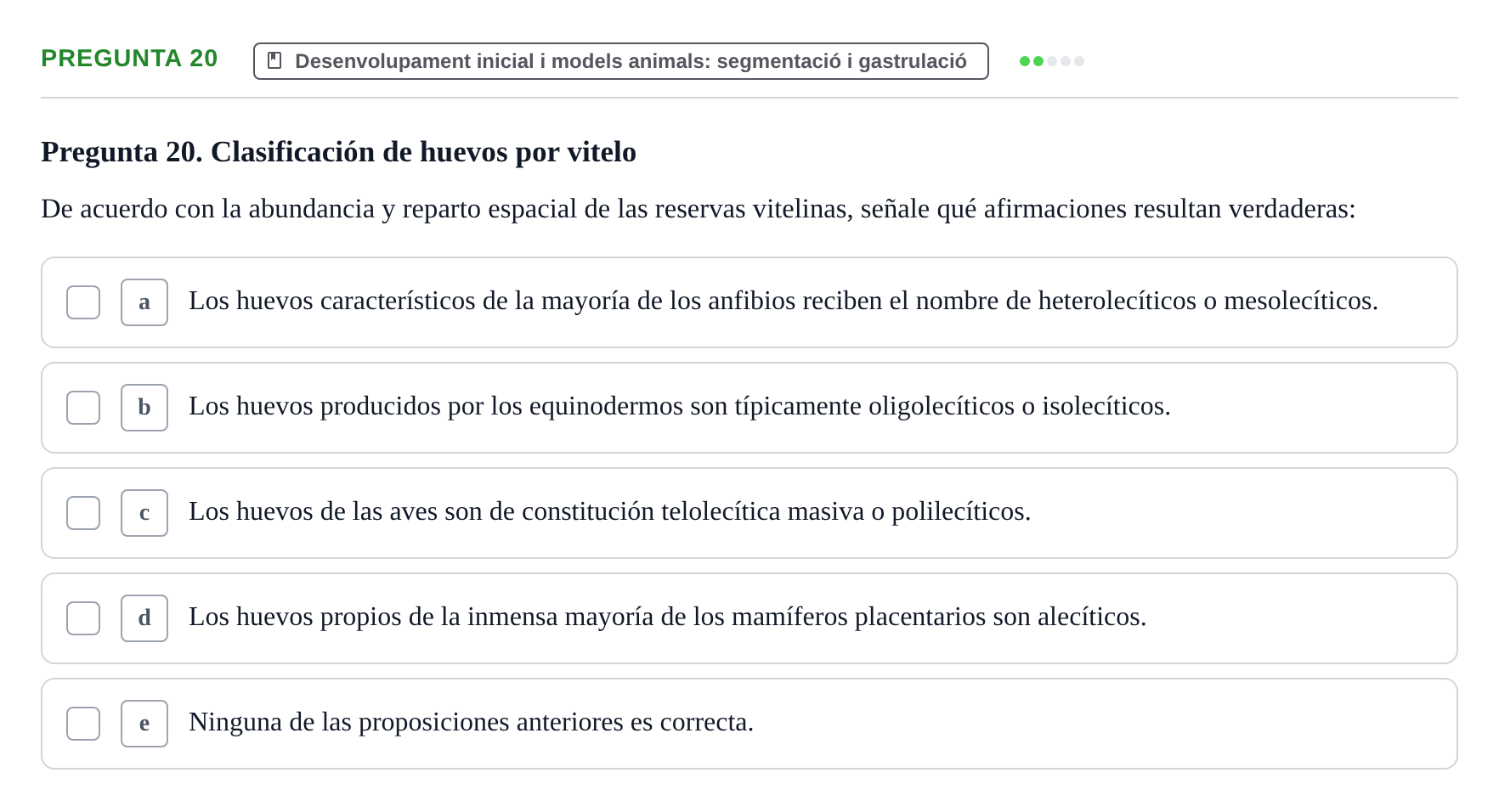 Enunciado: Pregunta 20 · Bilogía Celular y del Desarrollo UB 2010
