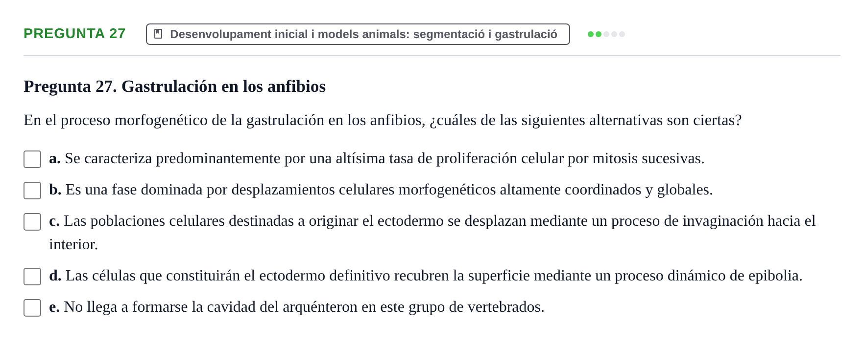 Enunciado: Pregunta 27 · Bilogía Celular y del Desarrollo UB 2010