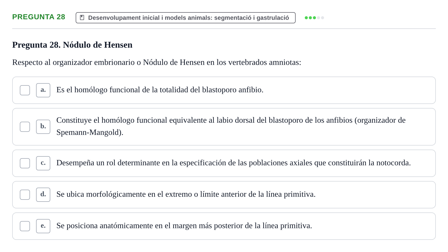 Enunciado: Pregunta 28 · Bilogía Celular y del Desarrollo UB 2010