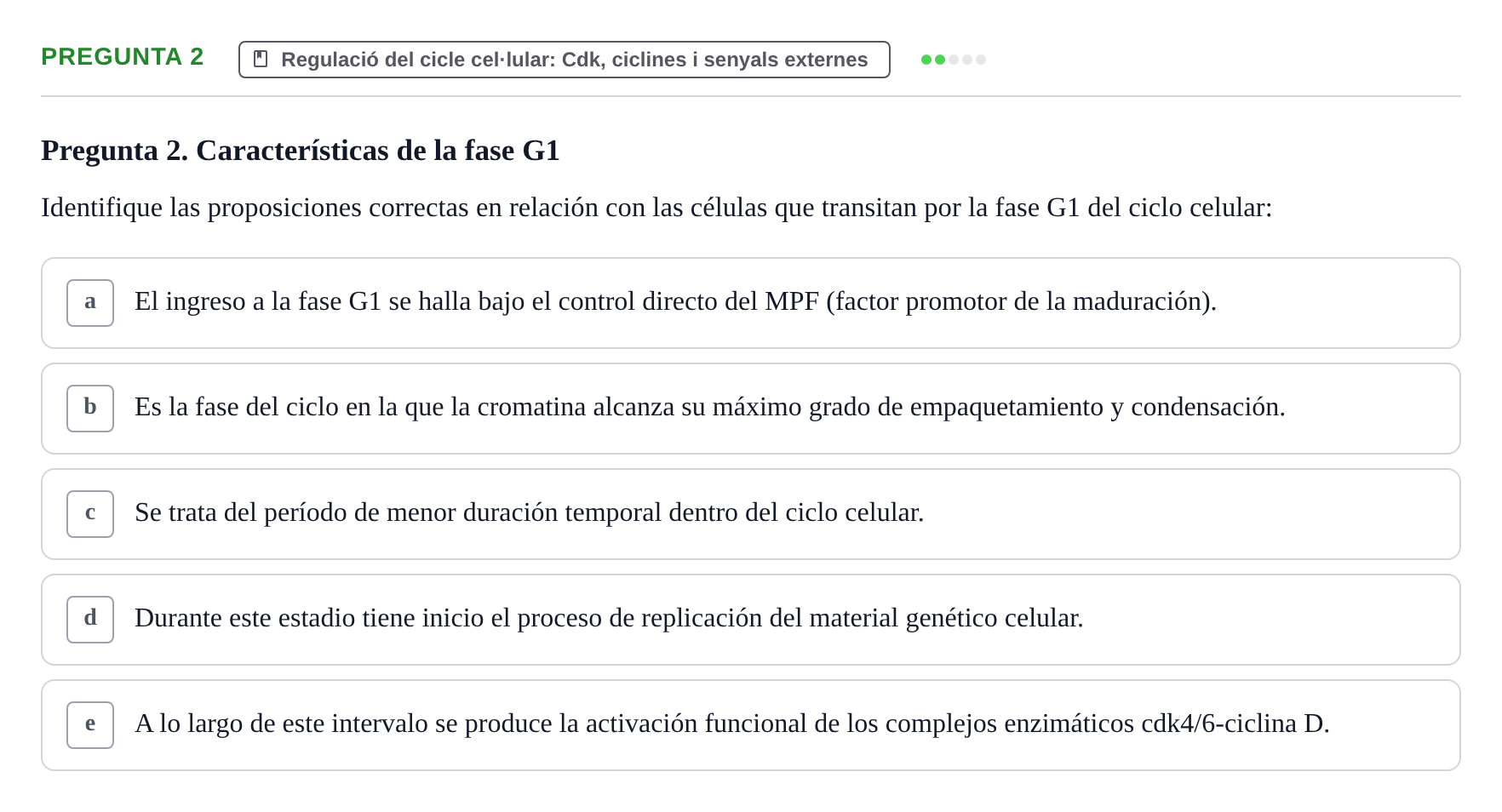 Enunciado: Pregunta 2 · Bilogía Celular y del Desarrollo UB 2010