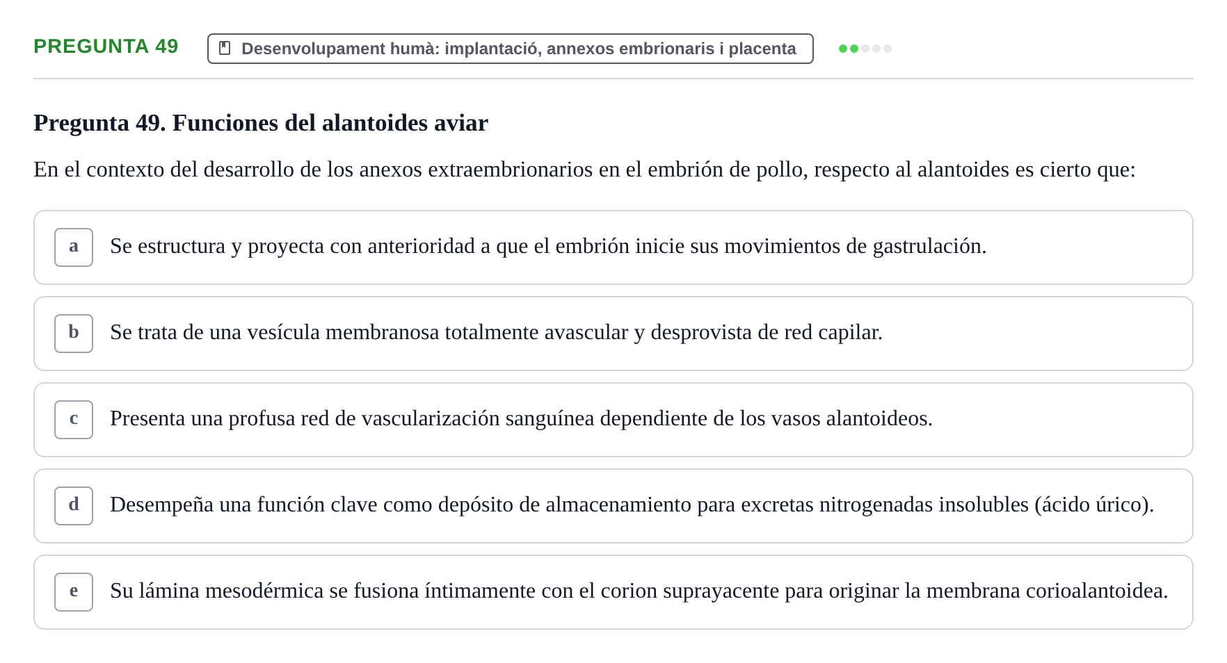 Enunciado: Pregunta 49 · Bilogía Celular y del Desarrollo UB 2010