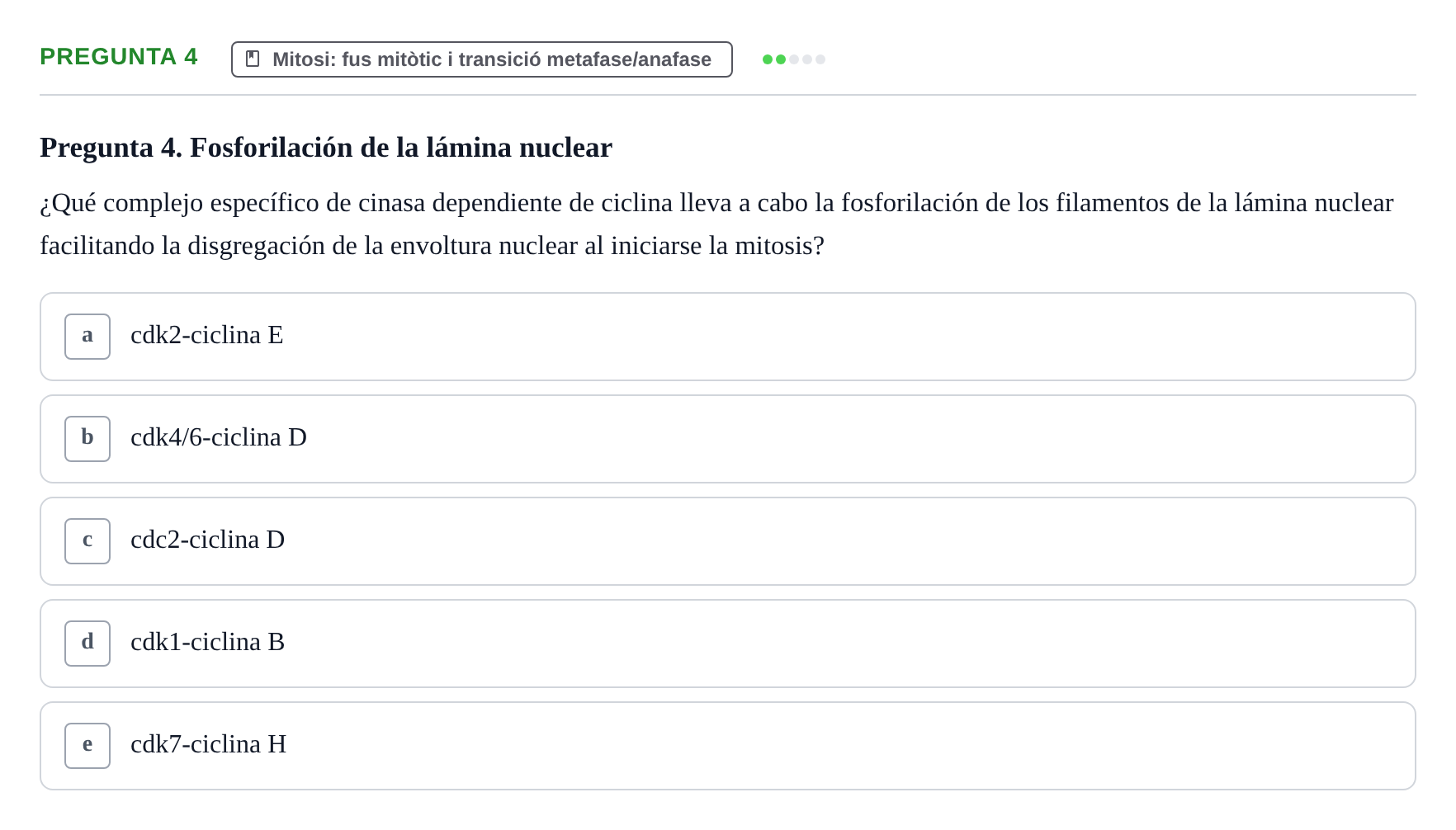 Enunciado: Pregunta 4 · Bilogía Celular y del Desarrollo UB 2010