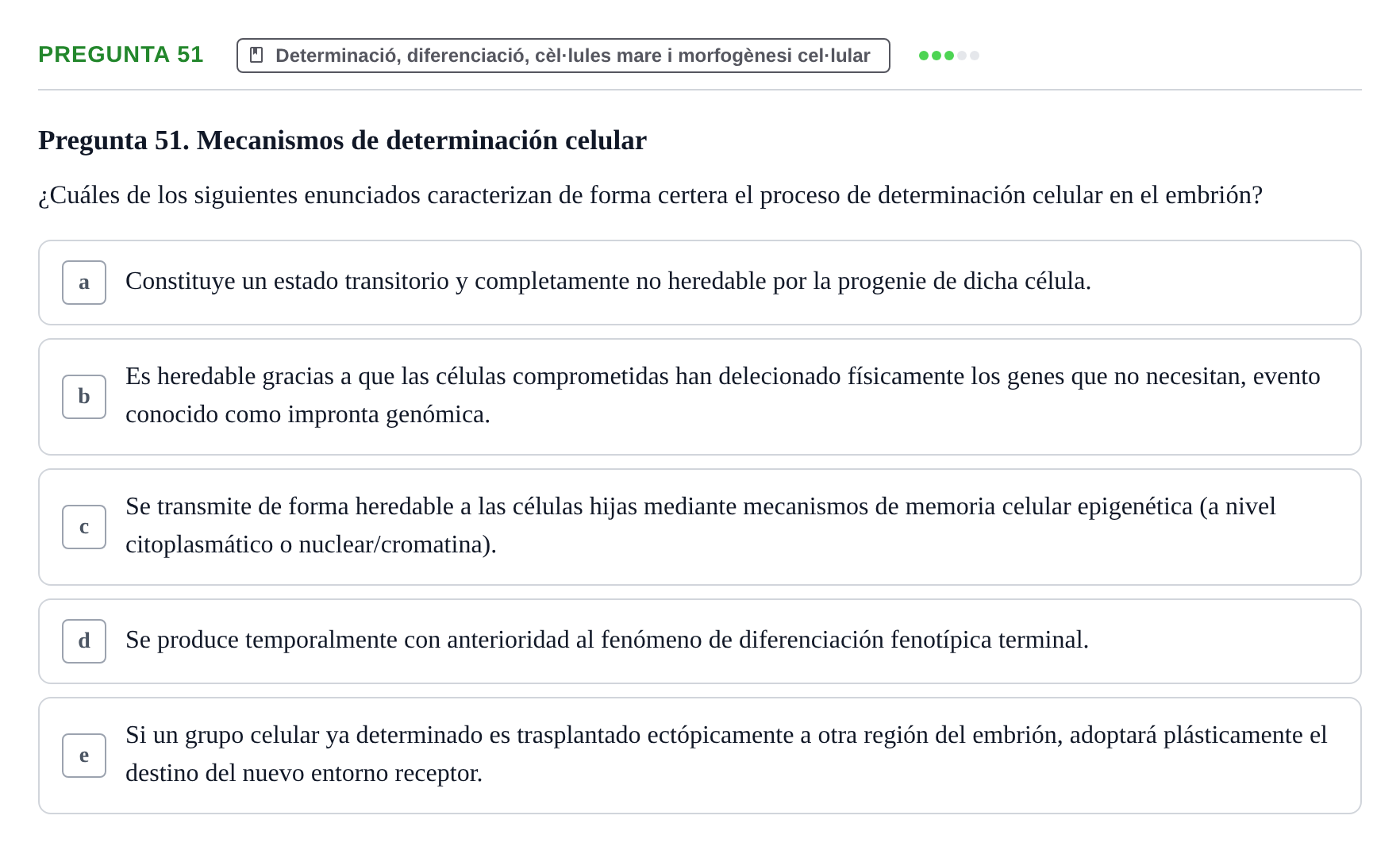 Enunciado: Pregunta 51 · Bilogía Celular y del Desarrollo UB 2010