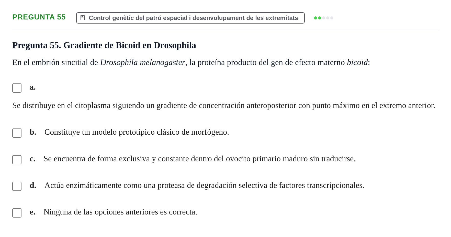 Enunciado: Pregunta 55 · Bilogía Celular y del Desarrollo UB 2010