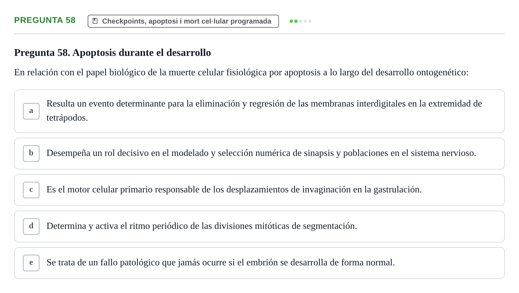 Enunciado: Pregunta 58 · Bilogía Celular y del Desarrollo UB 2010