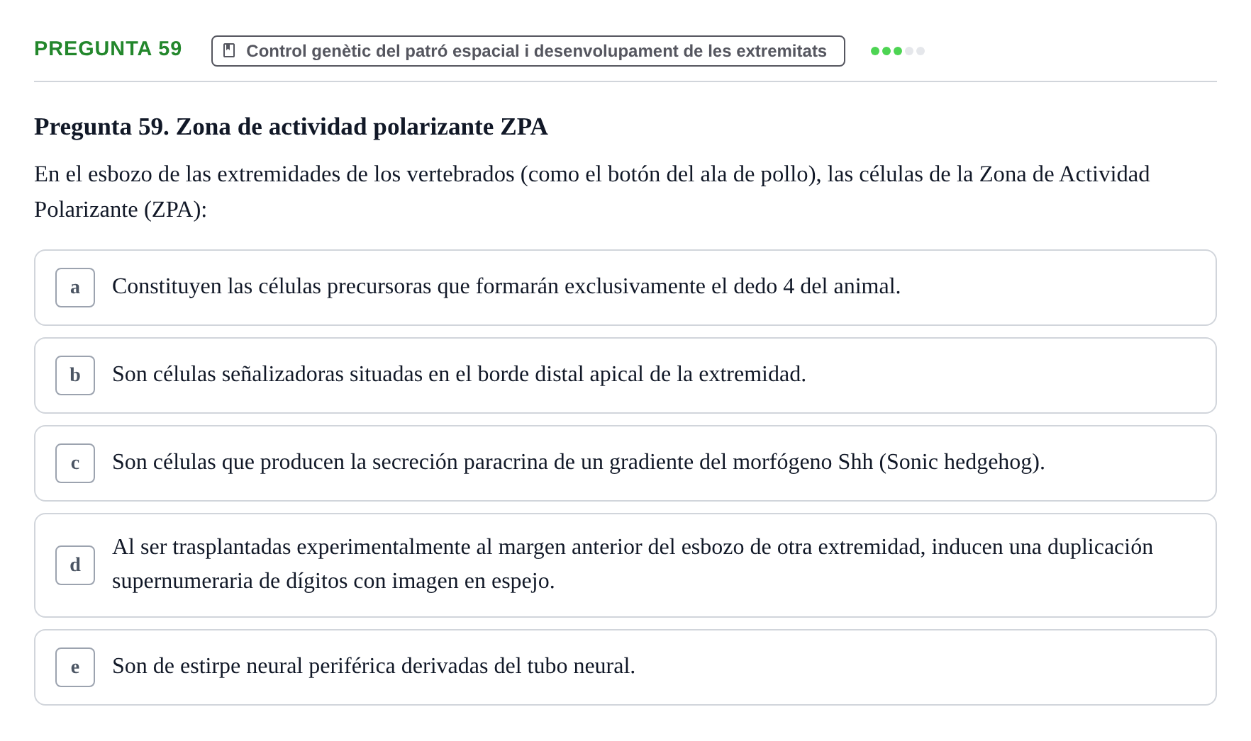 Enunciado: Pregunta 59 · Bilogía Celular y del Desarrollo UB 2010