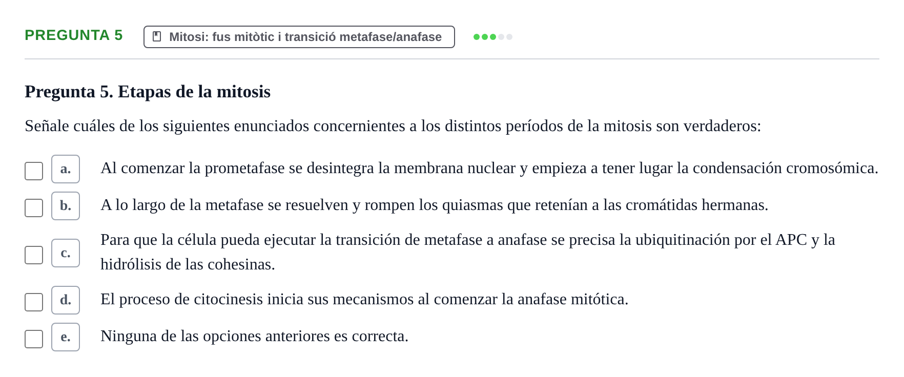 Enunciado: Pregunta 5 · Bilogía Celular y del Desarrollo UB 2010
