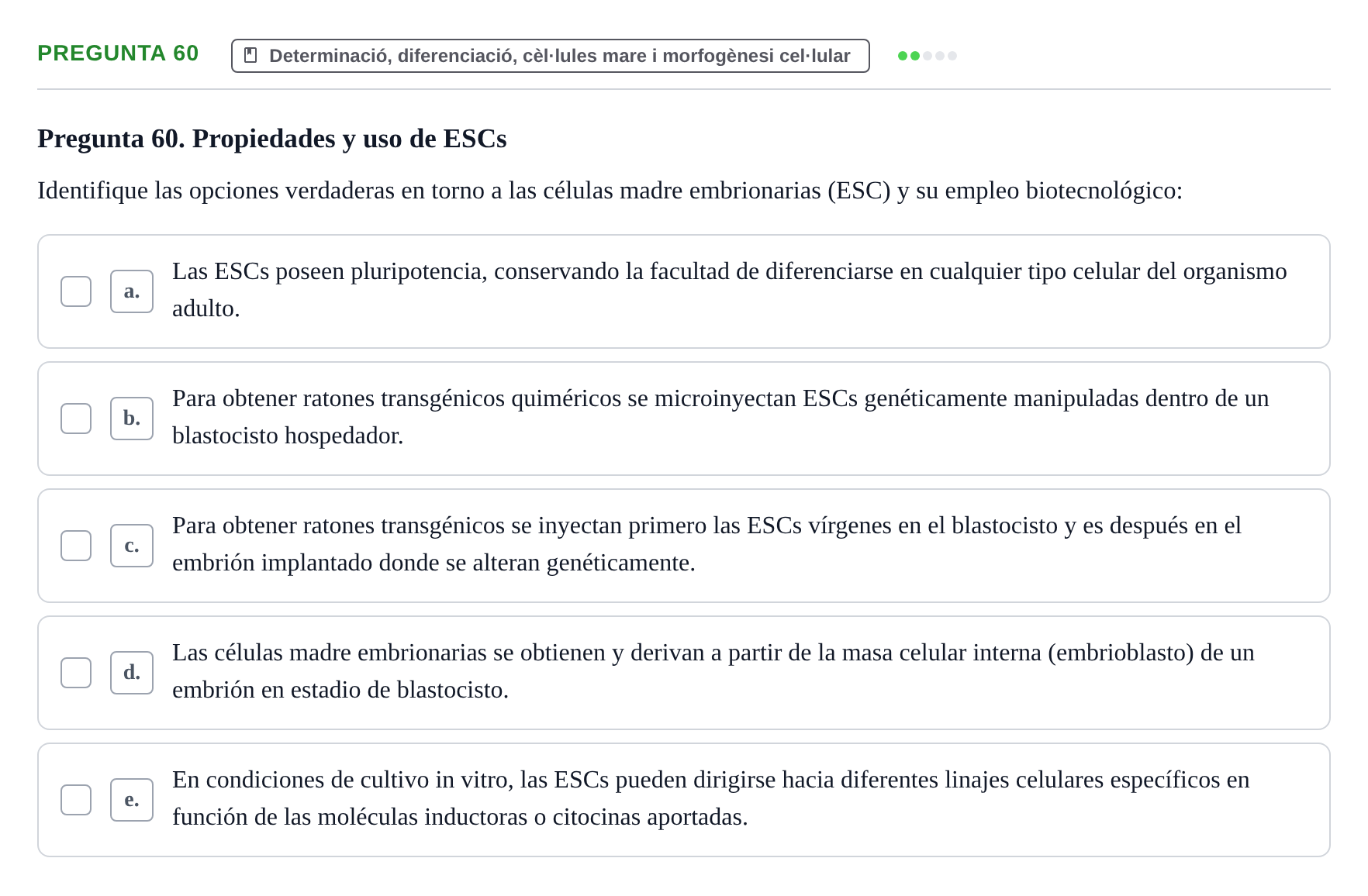 Enunciado: Pregunta 60 · Bilogía Celular y del Desarrollo UB 2010