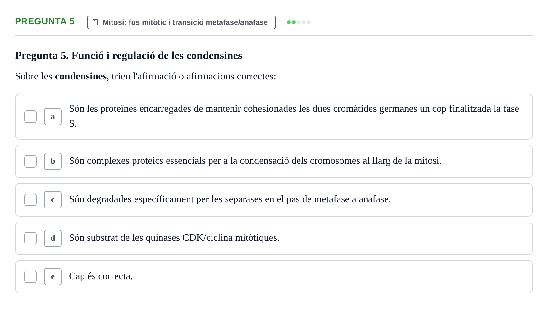 Enunciado: Pregunta 5 · Bilogía Celular y del Desarrollo UB 2011
