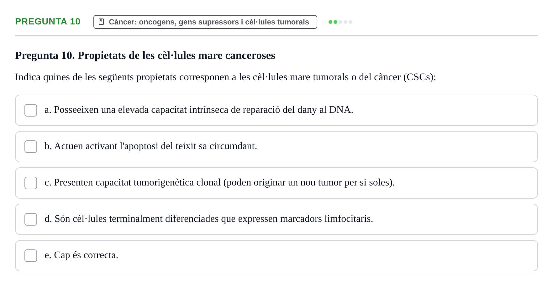 Enunciado: Pregunta 10 · Bilogía Celular y del Desarrollo UB 2020