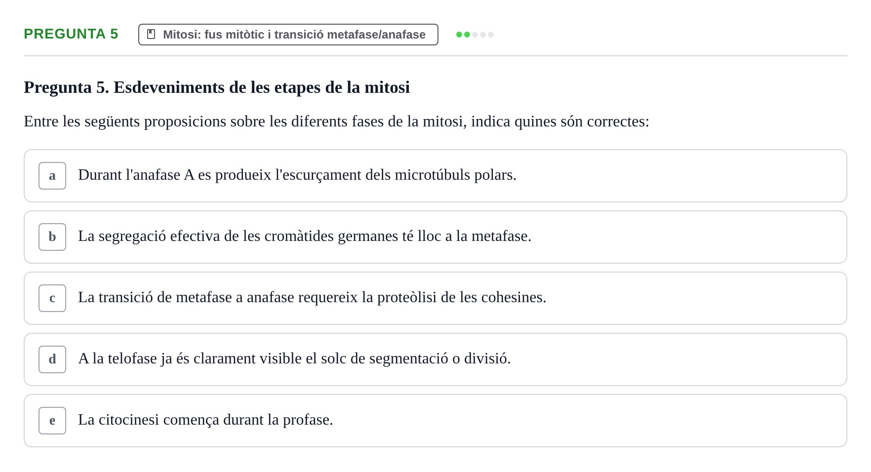 Enunciado: Pregunta 5 · Bilogía Celular y del Desarrollo UB 2020