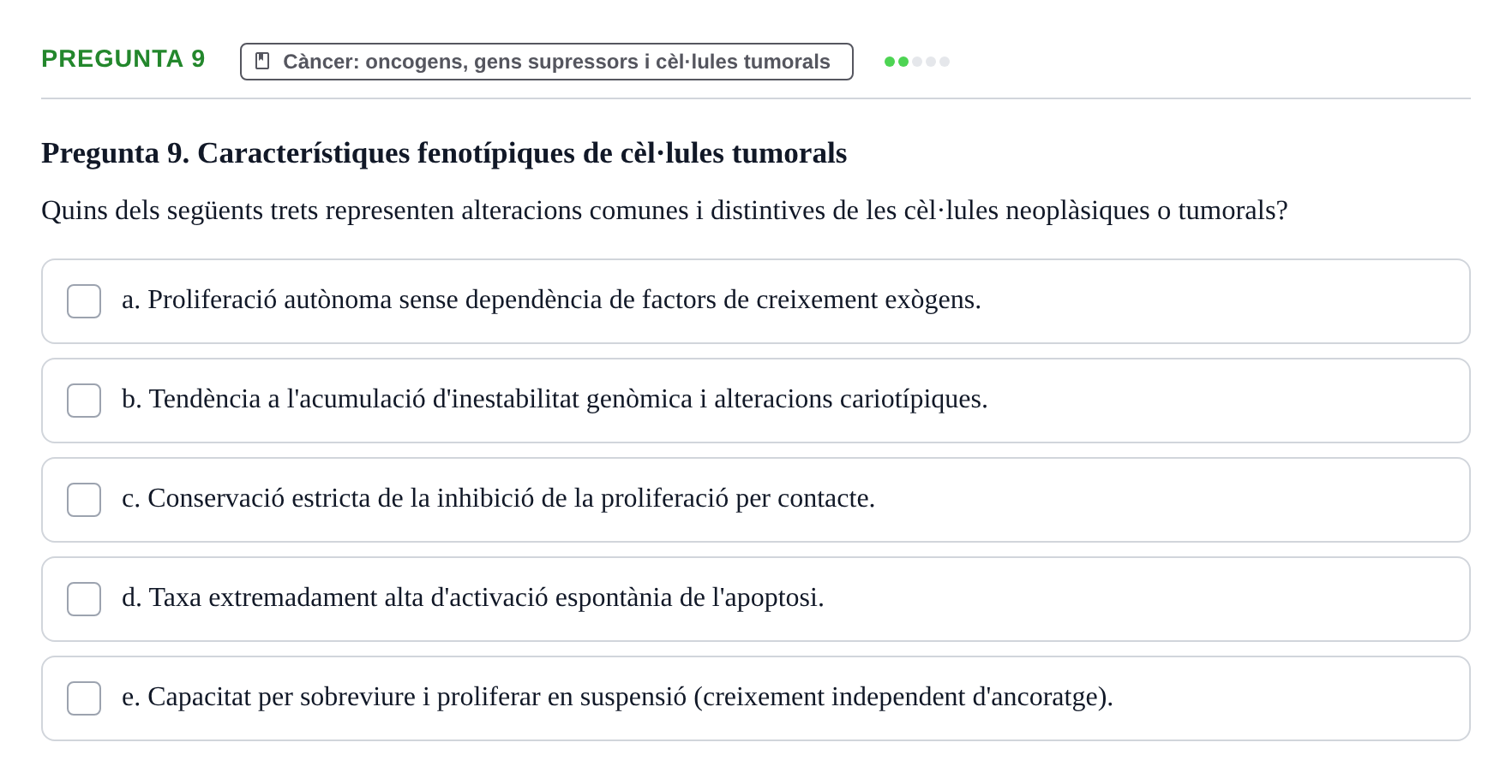 Enunciado: Pregunta 9 · Bilogía Celular y del Desarrollo UB 2020