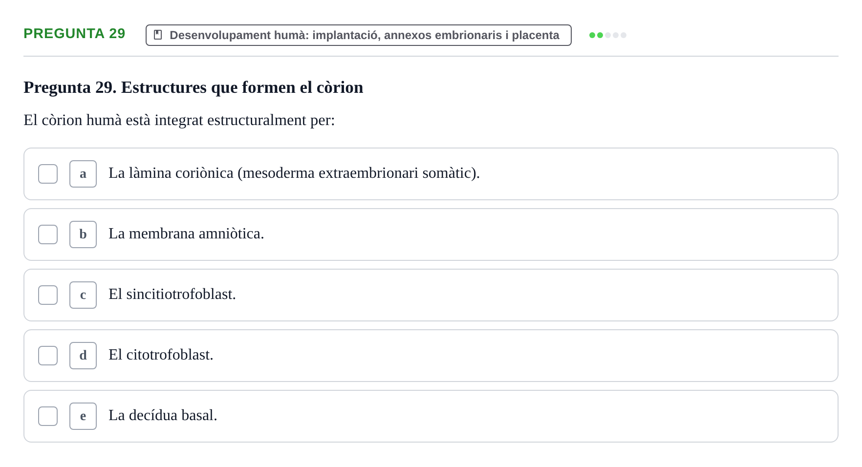 Enunciado: Pregunta 29 · Bilogía Celular y del Desarrollo UB 2018