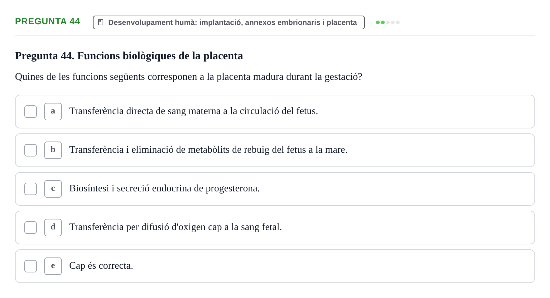 Enunciado: Pregunta 44 · Bilogía Celular y del Desarrollo UB 2018