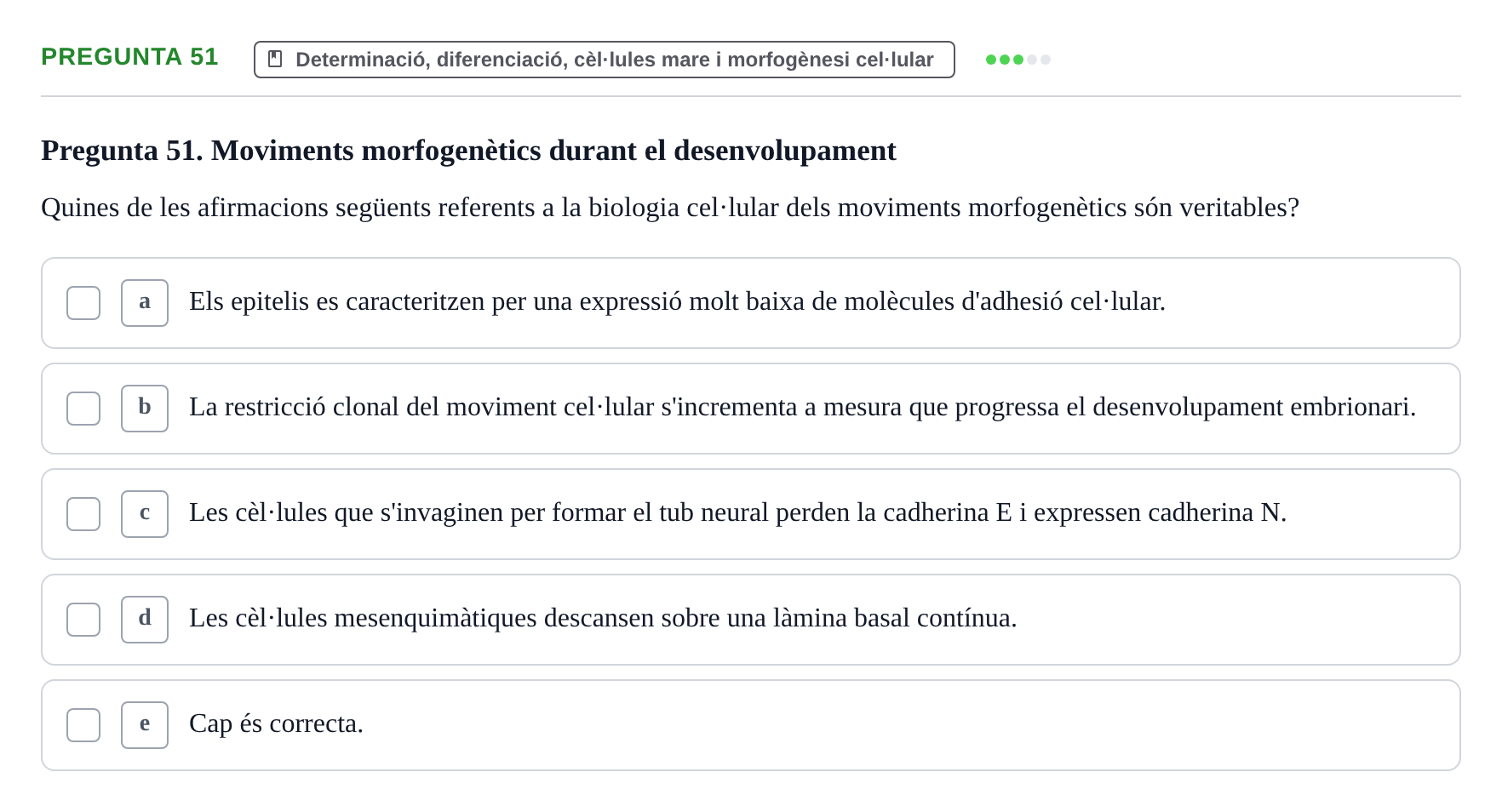 Enunciado: Pregunta 51 · Bilogía Celular y del Desarrollo UB 2018
