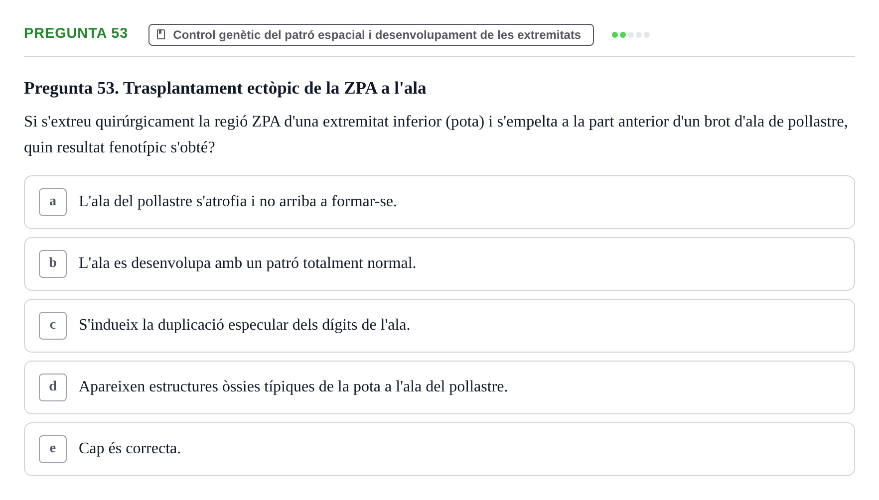 Enunciado: Pregunta 53 · Bilogía Celular y del Desarrollo UB 2018