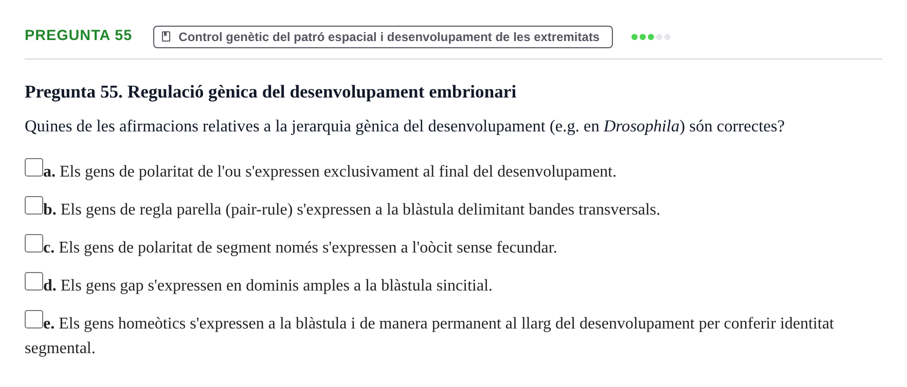 Enunciado: Pregunta 55 · Bilogía Celular y del Desarrollo UB 2018