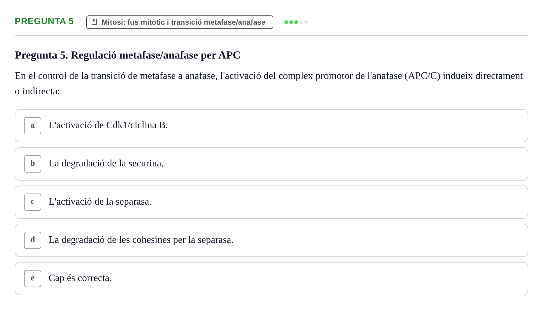 Enunciado: Pregunta 5 · Bilogía Celular y del Desarrollo UB 2018