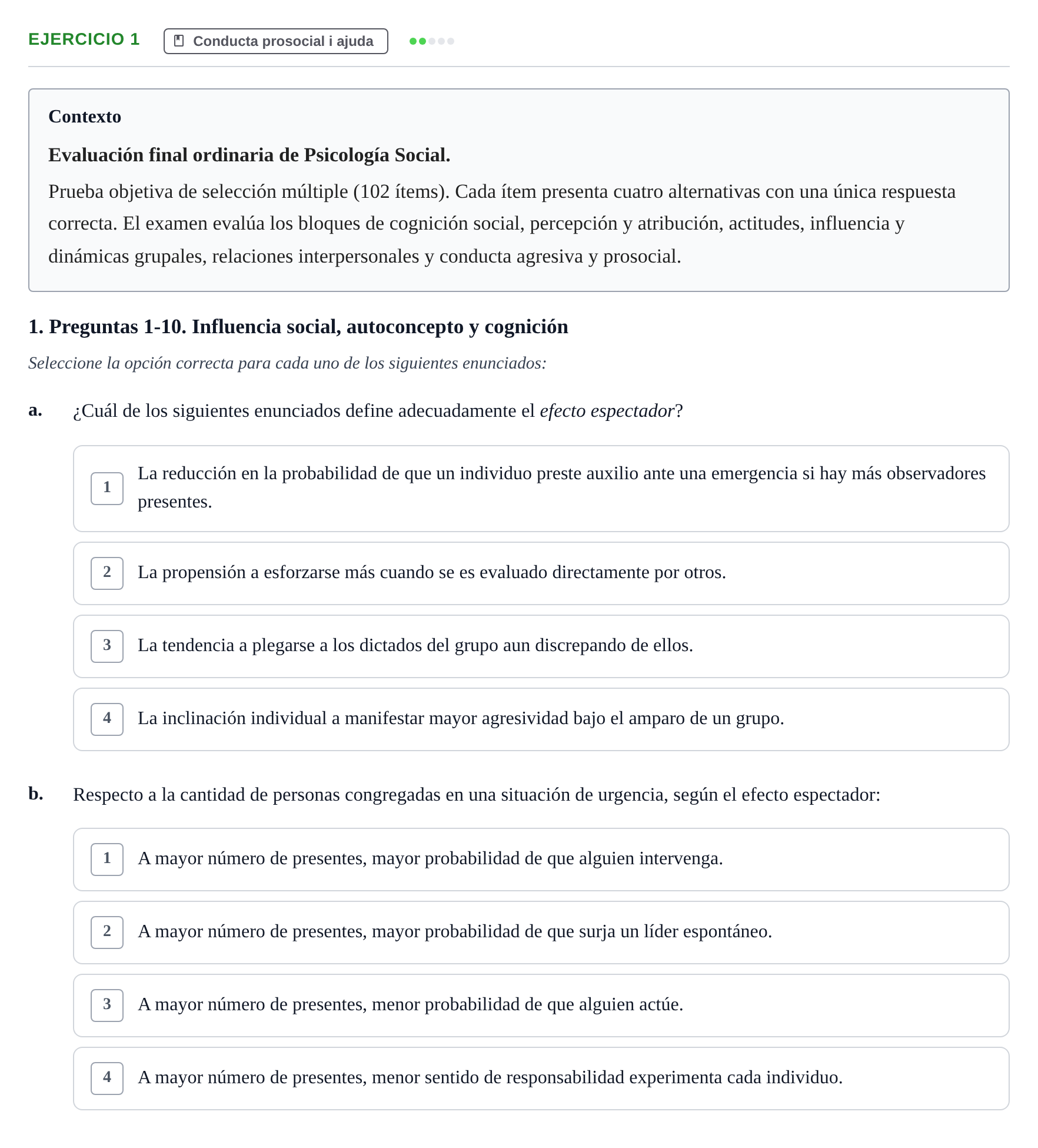 Enunciado: Ejercicio 1 - Conducta prosocial i ajuda · Psicología Social UB Examen final de Psicología Social