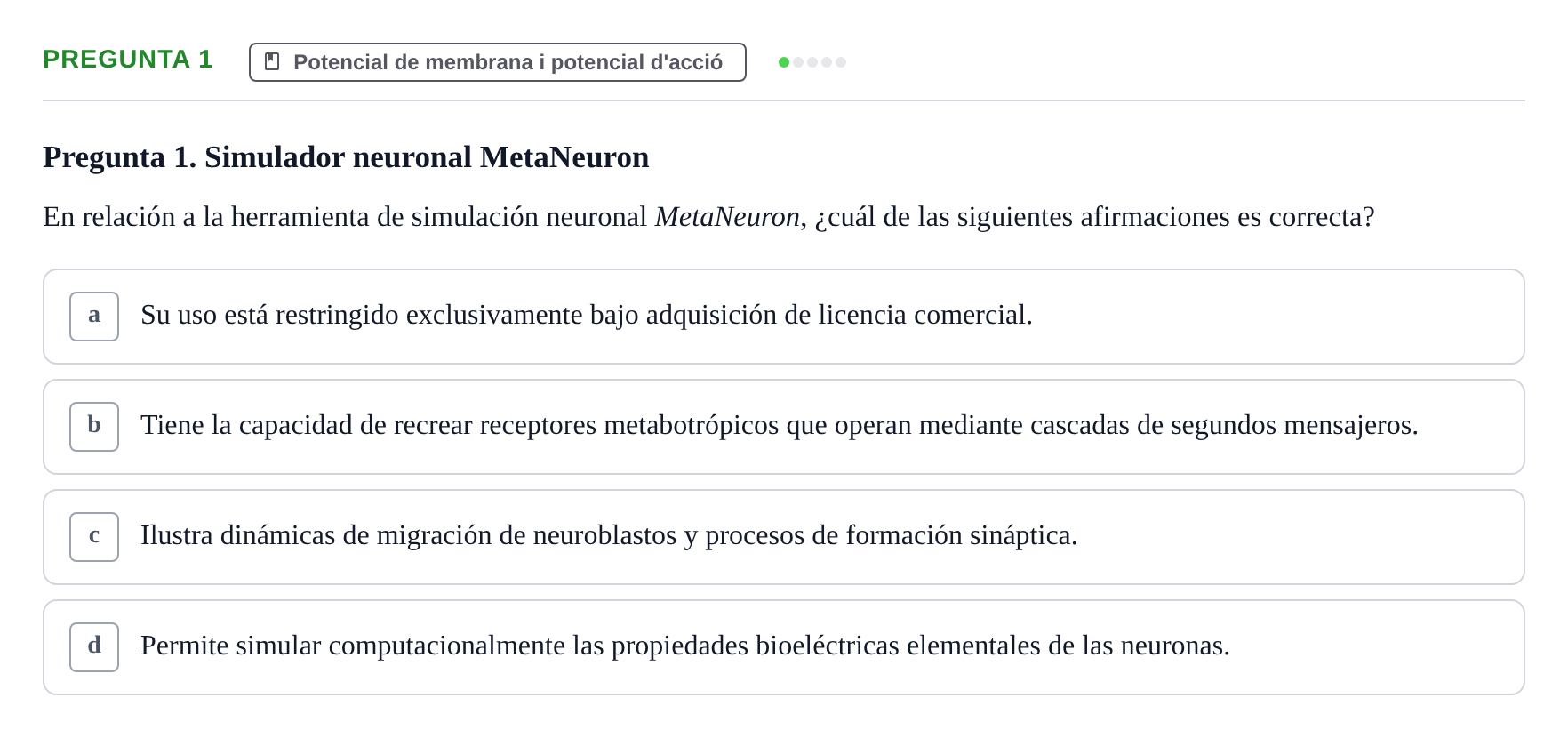 Enunciado: Pregunta 1 · Biologia del Comportament UB Examen Segundo Parcial: Biología del Comportamiento