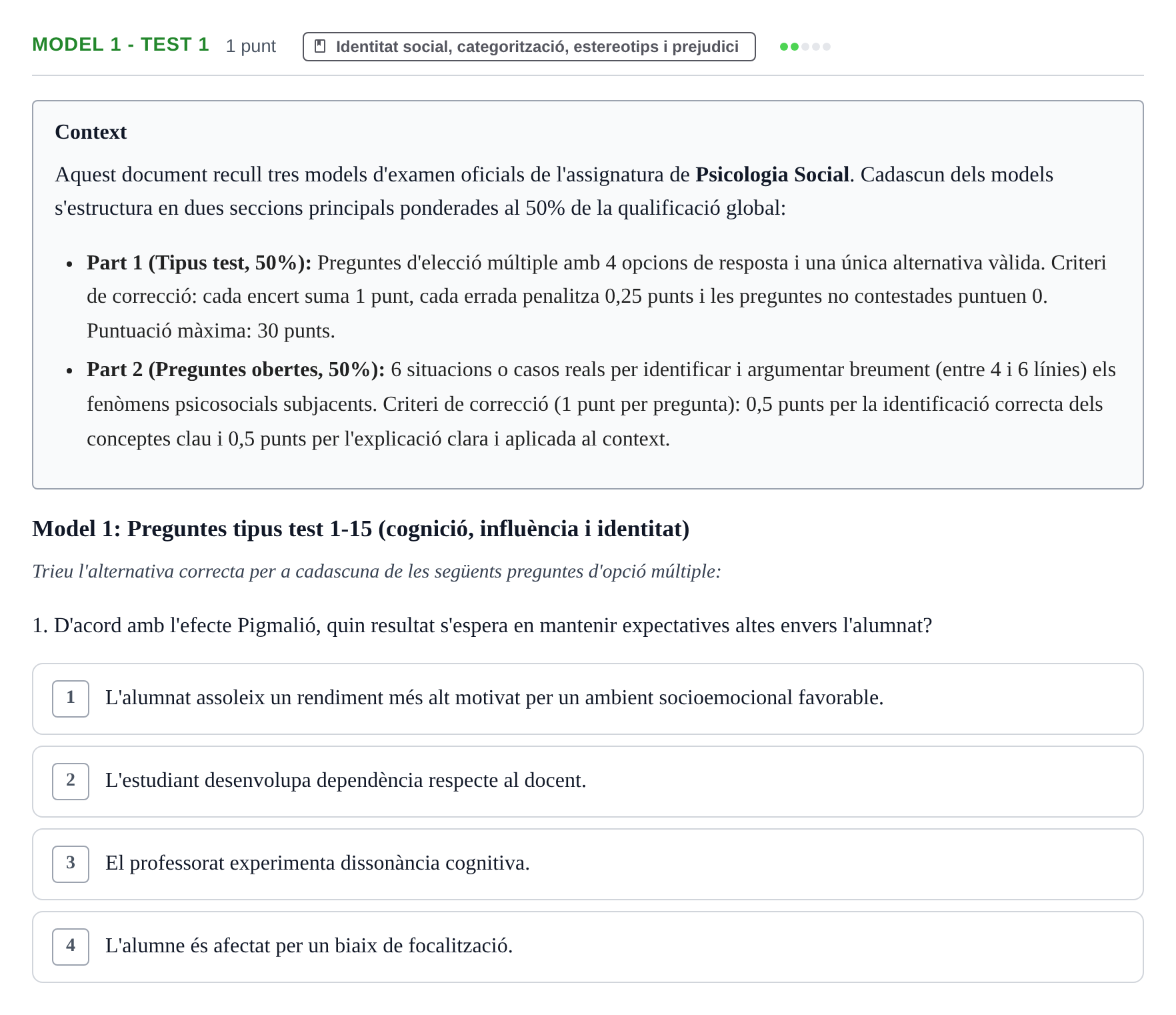 Enunciado: Ejercicio Model 1 - Test 1 · Psicología Social UB Exemples