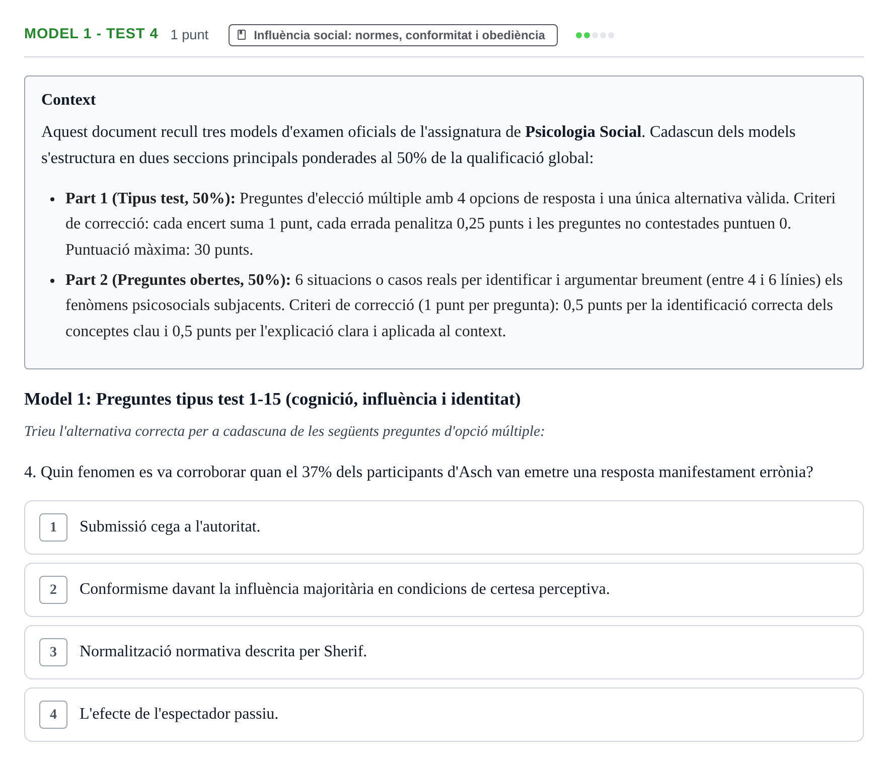 Enunciado: Ejercicio Model 1 - Test 4 · Psicología Social UB Exemples