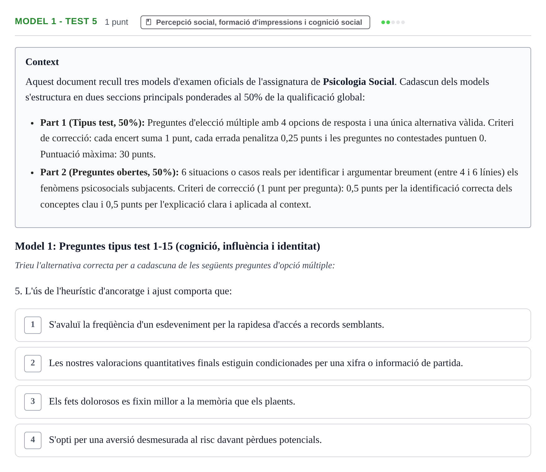 Enunciado: Ejercicio Model 1 - Test 5 · Psicología Social UB Exemples